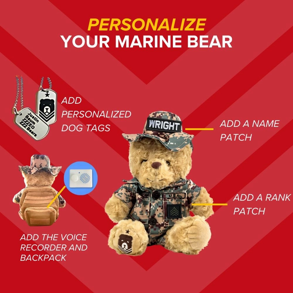 ZZZ Bears Personalized Marine Teddy Bear, Gift for Boot Camp Graduates, Veterans & Comforting Loved Ones at Home During Deployment