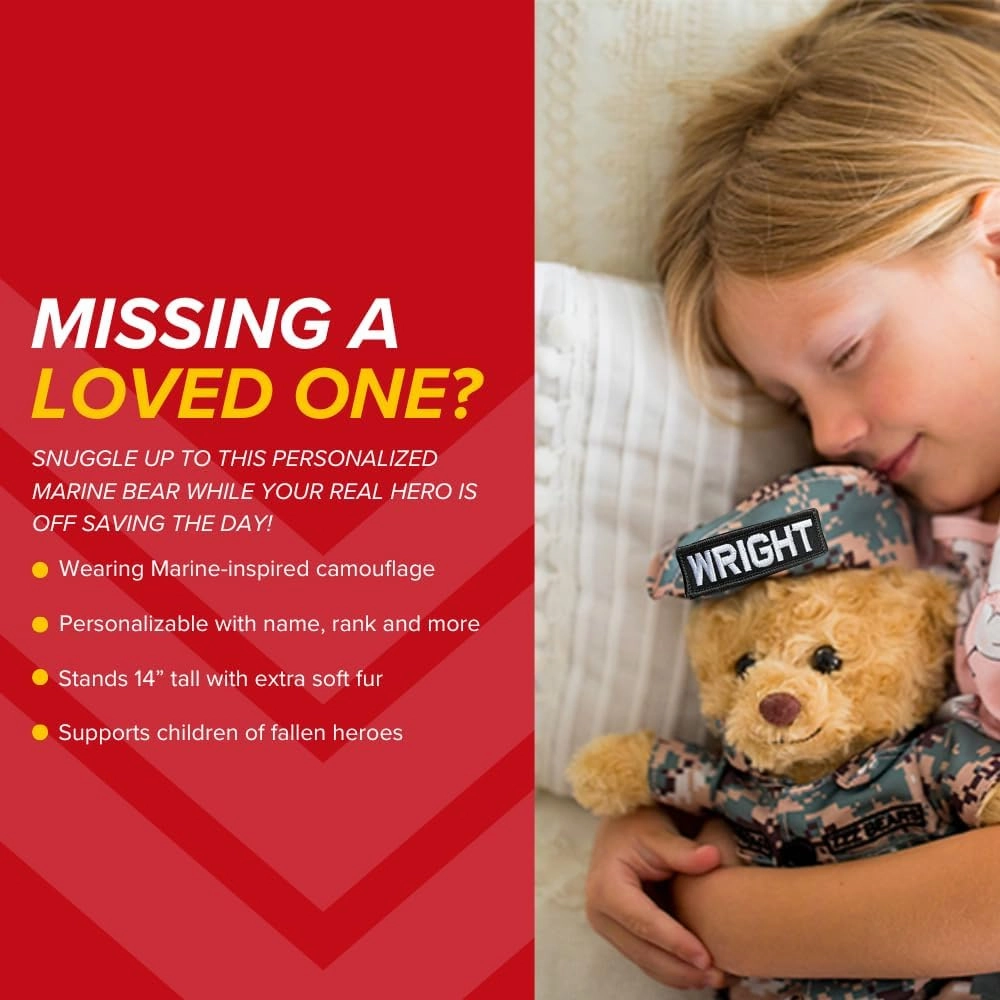 ZZZ Bears Personalized Marine Teddy Bear, Gift for Boot Camp Graduates, Veterans & Comforting Loved Ones at Home During Deployment